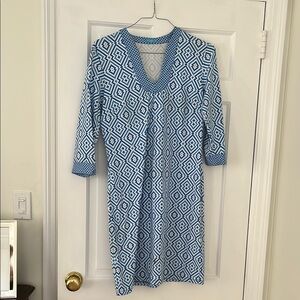 J. McLaughlin Blue Sheath Dress with Cuffed 3/4 Sleeves